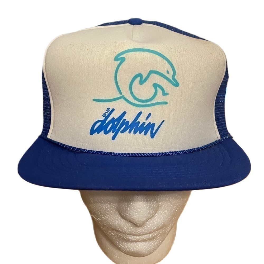 Vintage S/S Dolphin Trucker Hat Snap Back Mesh Rope Lapel Vacation Beach Florida